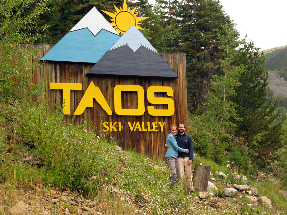  Safely back down at the Taos Ski resort.